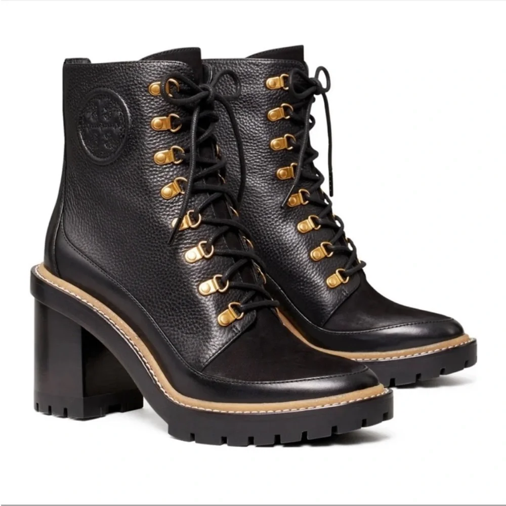 NEW Tory Burch Miller Mixed Materials Lug Sole Boot Black Size 6